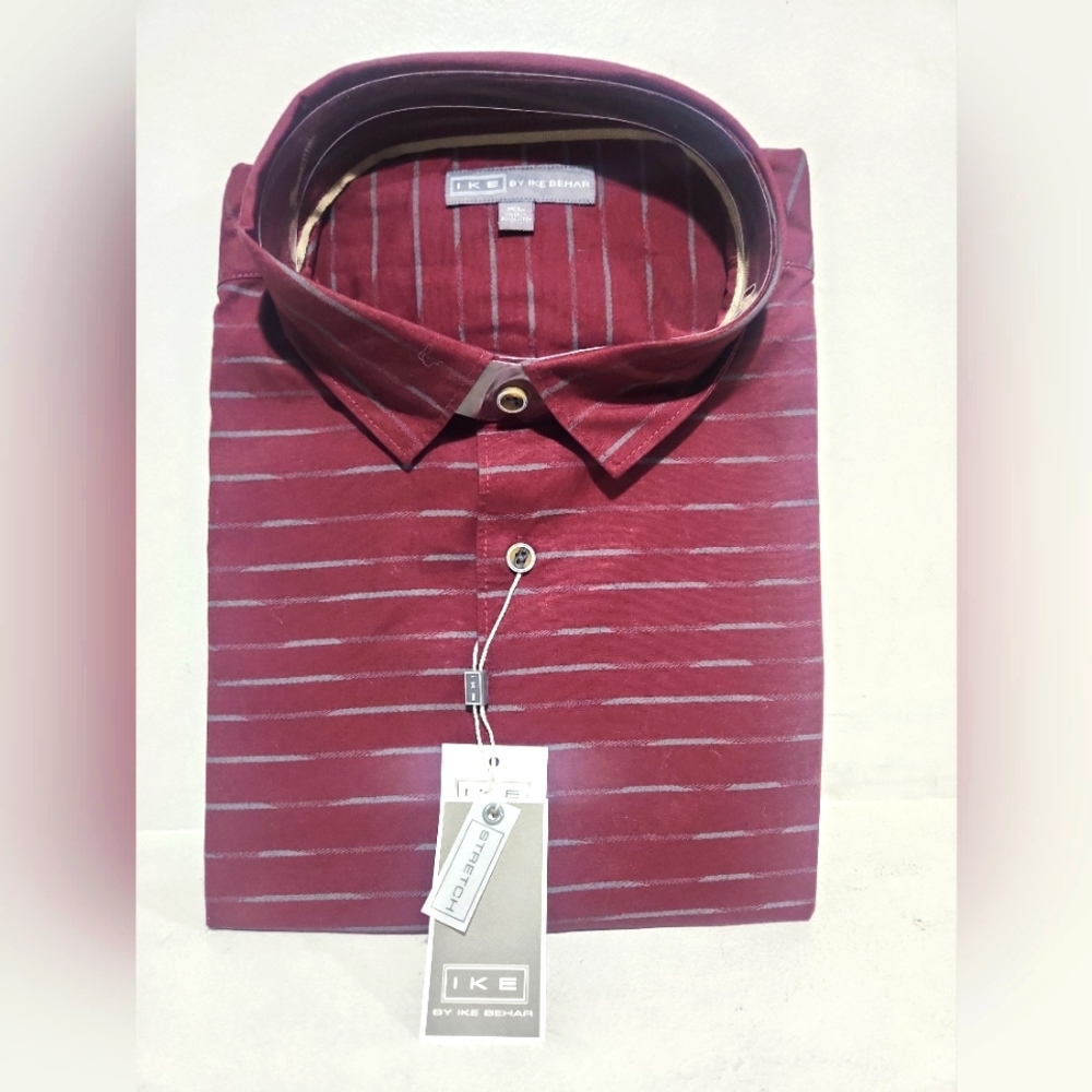 New mens Ike Behar Dress Shirt Button Up chile garnet size L NWT 95$ MSRP